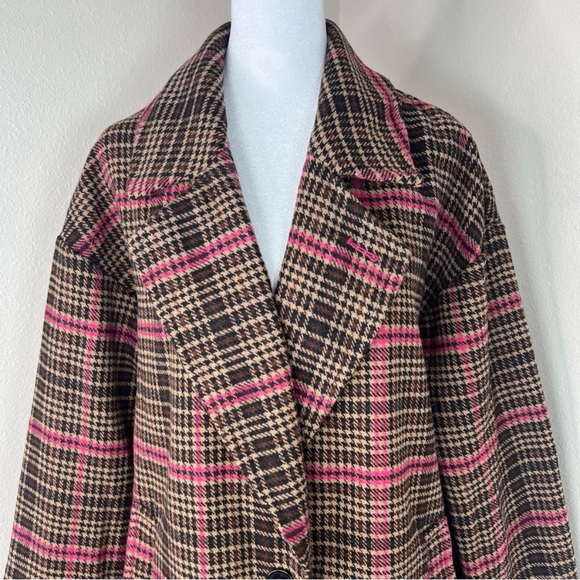 Wild Fable Brown & Pink Houndstooth Plaid Check
Single Breasted Long Coat - Picture 11 of 16